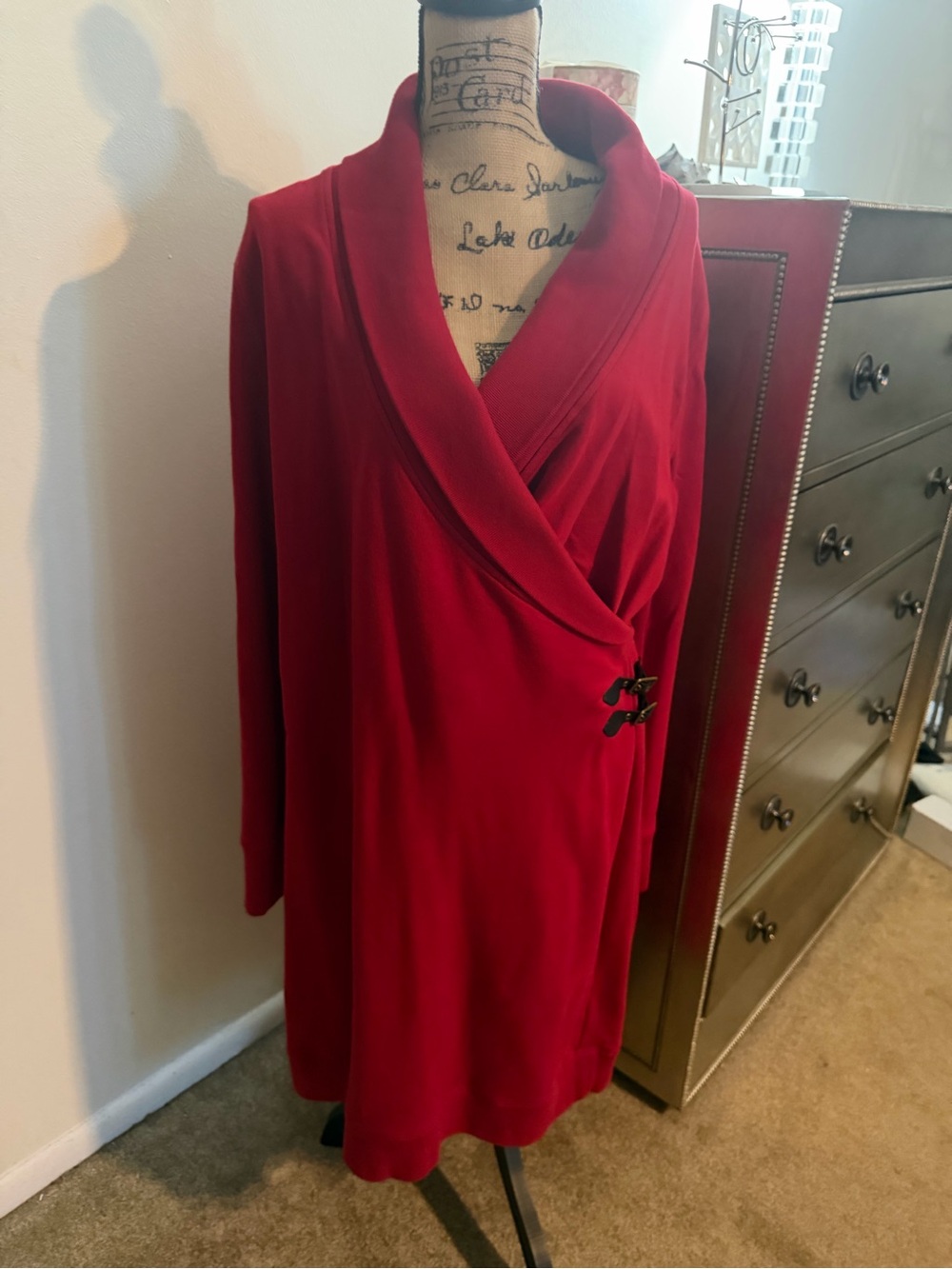 Ralph Lauren Red Long-Sleeve Wrap Dress with Shawl Collar